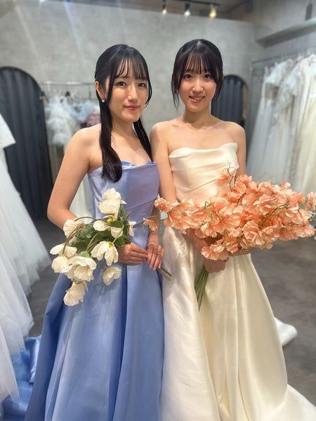 ミカド風サテン ベアトップドレス サックスブルー(W259SB)