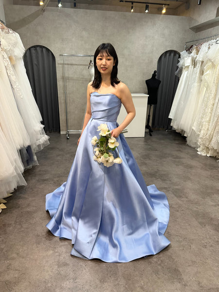 ミカド風サテン ベアトップドレス サックスブルー(W259SB)