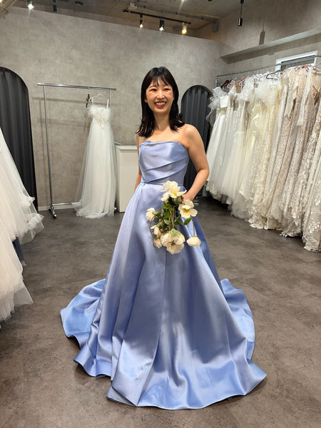 ミカド風サテン ベアトップドレス サックスブルー(W259SB)