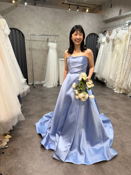 ミカド風サテン ベアトップドレス サックスブルー(W259SB)