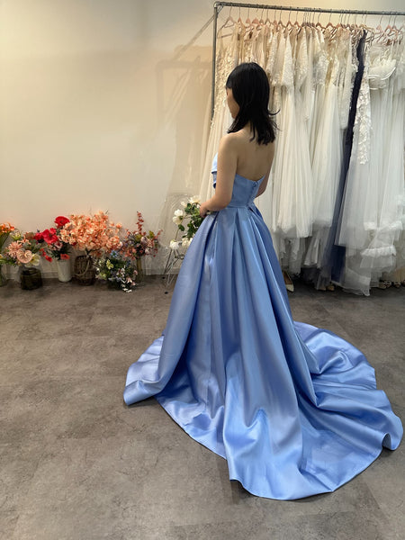 ミカド風サテン ベアトップドレス サックスブルー(W259SB)