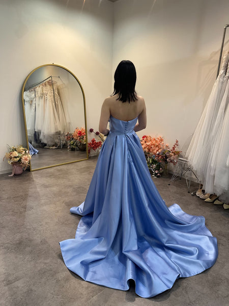 ミカド風サテン ベアトップドレス サックスブルー(W259SB)