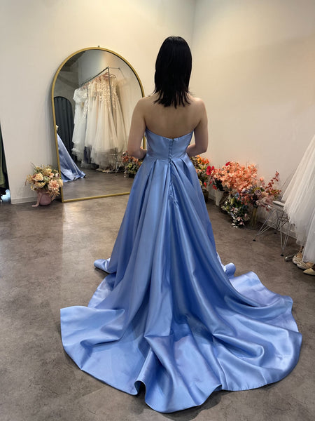 ミカド風サテン ベアトップドレス サックスブルー(W259SB)