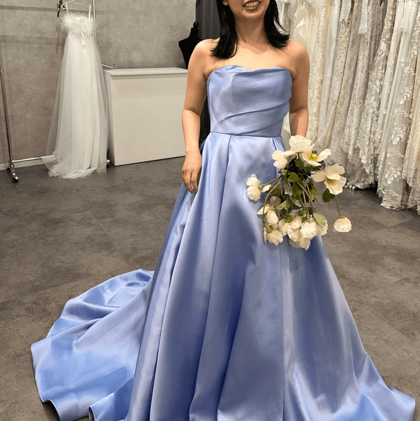 ミカド風サテン ベアトップドレス サックスブルー(W259SB)