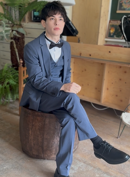 スリーピース メンズスーツ タキシード デニムブルー(M18)