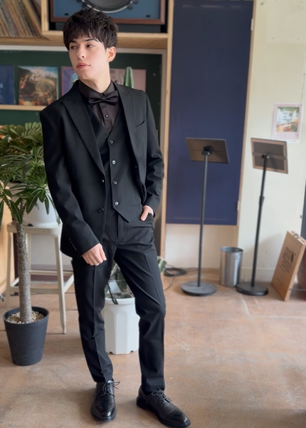 スリーピース メンズスーツ テーラードタキシード ブラック(M21)