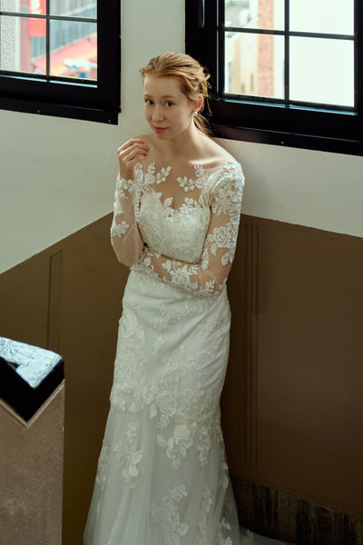 ロングスリーブ 刺繡 ソフトマーメイドドレス(W382)