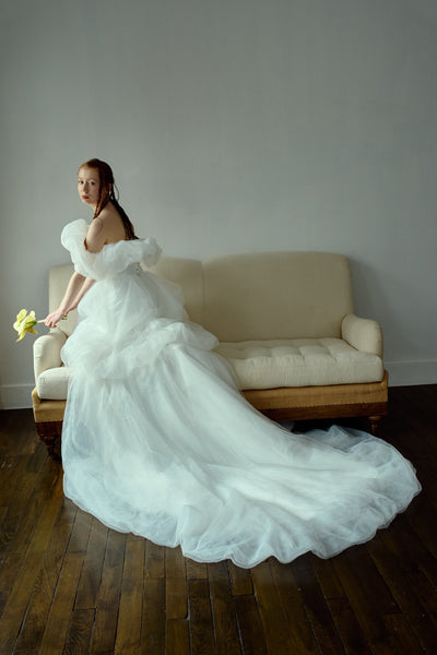 オフショルダー バルーン ミニドレス(W383)