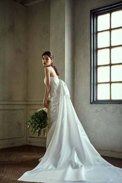 2way サテン ベアトップ バックトレーンドレス(W278)