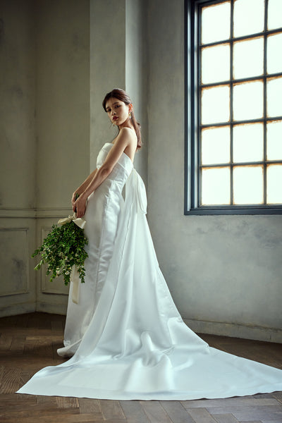 2way サテン ベアトップ バックトレーンドレス(W278)