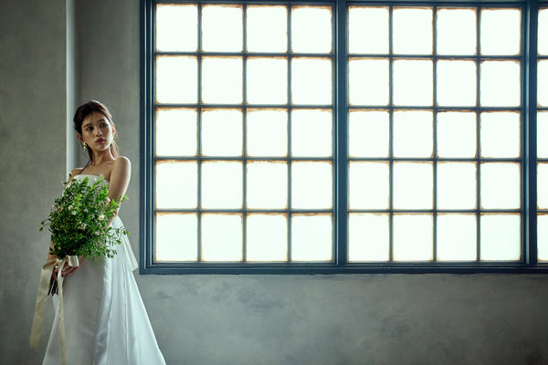 2way サテン ベアトップ バックトレーンドレス(W278)