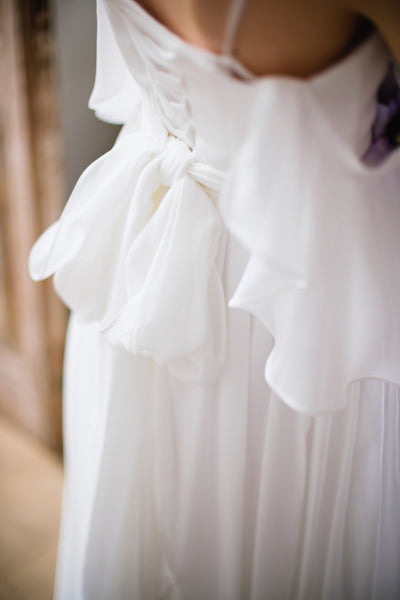 オフショルダー バックリボン シフォンドレス(W199)