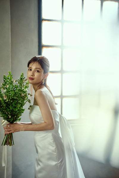 2way サテン ベアトップ バックトレーンドレス(W278)