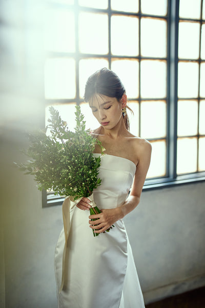 2way サテン ベアトップ バックトレーンドレス(W278)