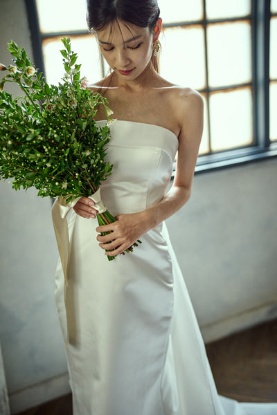 2way サテン ベアトップ バックトレーンドレス(W278)