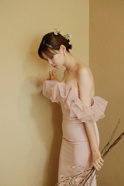 チュールショルダー ソフトマーメイドドレス ダスティピンク(W341DP)