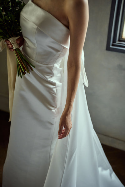 2way サテン ベアトップ バックトレーンドレス(W278)