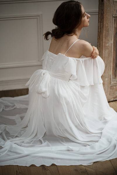 オフショルダー バックリボン シフォンドレス(W199)