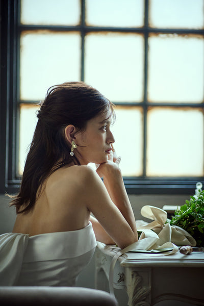 2way サテン ベアトップ バックトレーンドレス(W278)