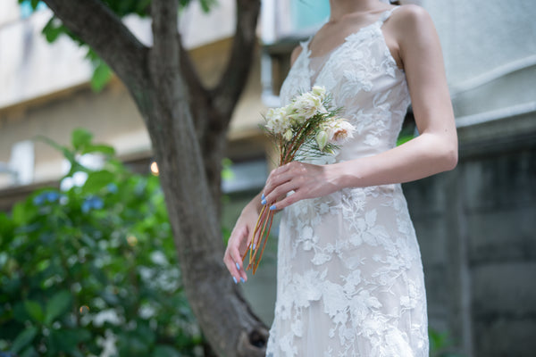 刺繍レース 背中開き ソフトマーメイドドレス(W230)