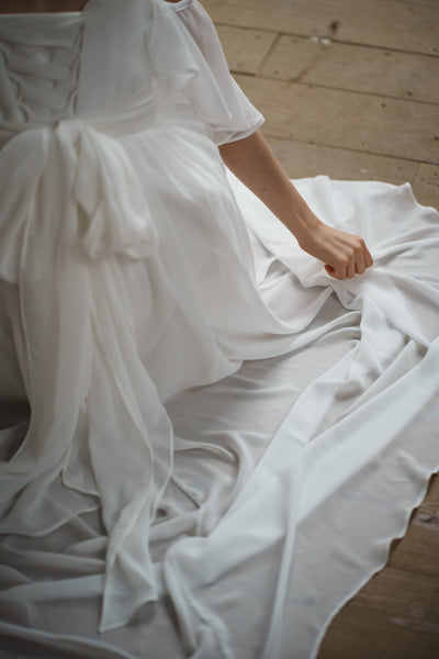 オフショルダー バックリボン シフォンドレス(W199)