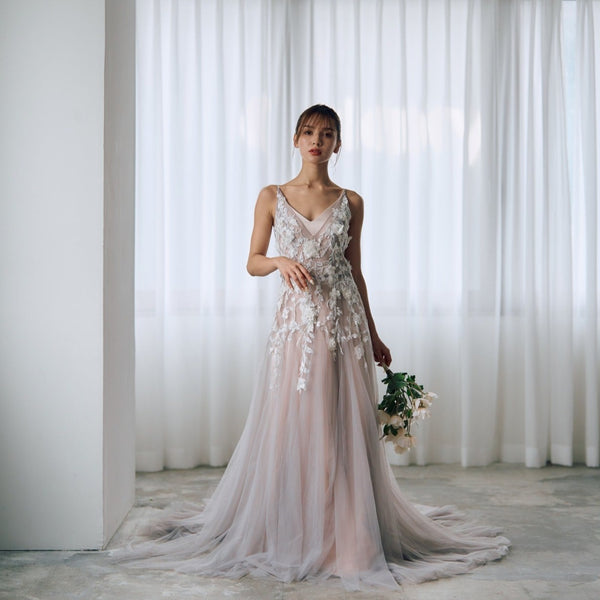 2way 刺繍レース チュール レイヤードドレス(W311)