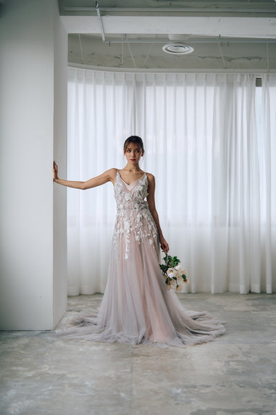 2way 刺繍レース チュール レイヤードドレス(W311)