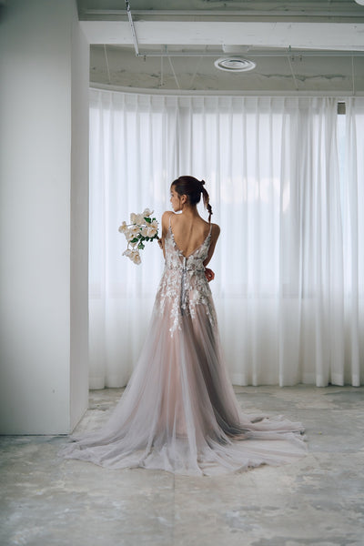 2way 刺繍レース チュール レイヤードドレス(W311)