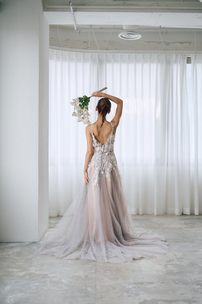 2way 刺繍レース チュール レイヤードドレス(W311)