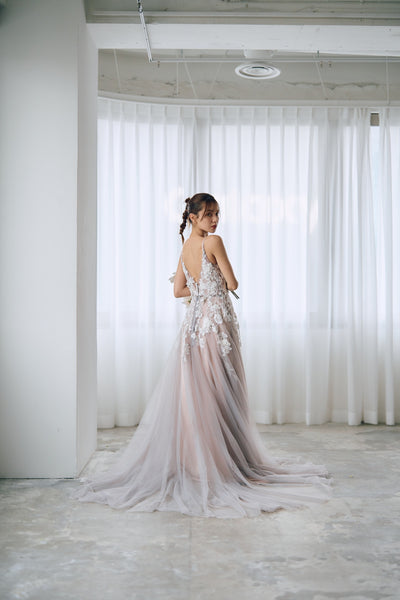 2way 刺繍レース チュール レイヤードドレス(W311)