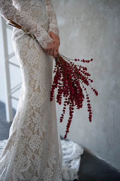 ボートネック バックV 長袖ドレス(W216)