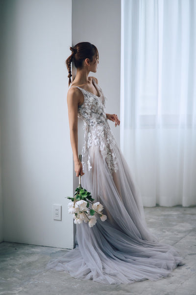 2way 刺繍レース チュール レイヤードドレス(W311)