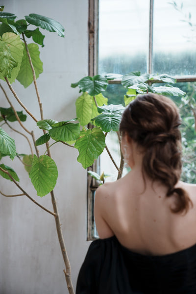 オーガンジーサテン パフスリーブドレス ブラック(W260BK)