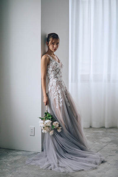 2way 刺繍レース チュール レイヤードドレス(W311)