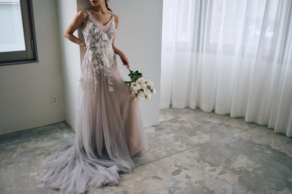 2way 刺繍レース チュール レイヤードドレス(W311)