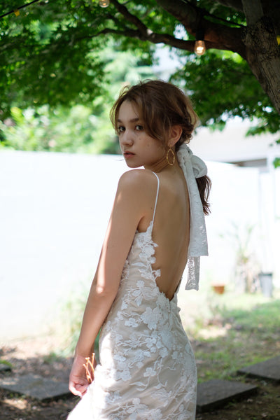 刺繍レース 背中開き ソフトマーメイドドレス(W230)