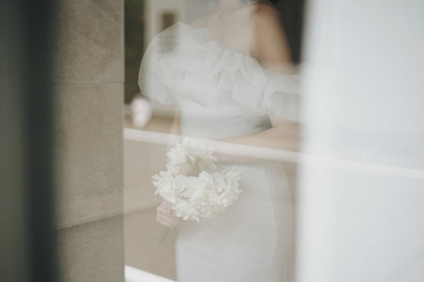 チュールショルダー ソフトマーメイドドレス ブルーグレー(W341BG)