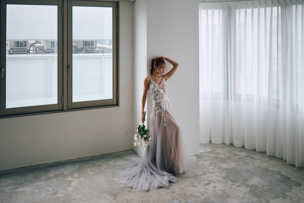 2way 刺繍レース チュール レイヤードドレス(W311)