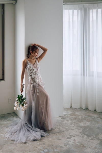 2way 刺繍レース チュール レイヤードドレス(W311)