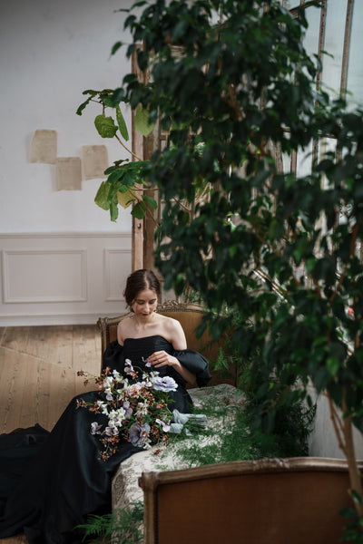 オーガンジーサテン パフスリーブドレス ブラック(W260BK)