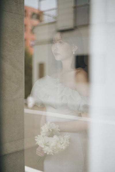 チュールショルダー ソフトマーメイドドレス ブルーグレー(W341BG)