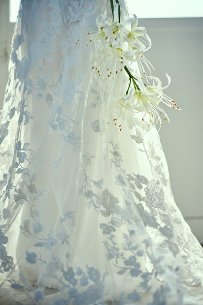 刺繍レース フレンチスリーブ バックV ソフトマーメイドドレス(W284)