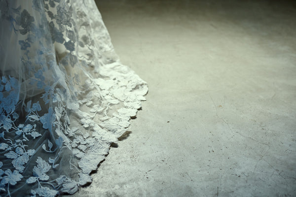 刺繍レース フレンチスリーブ バックV ソフトマーメイドドレス(W284)