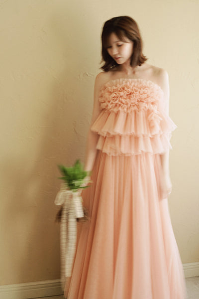 フリル チュールドレス コーラルピンク(W347CP)