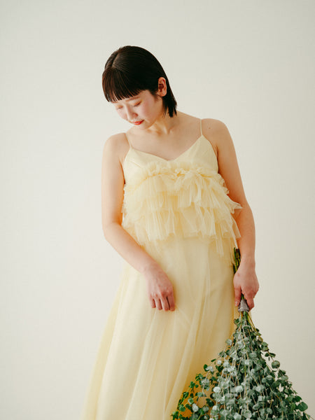 バターイエロー フリル チュールドレス(W331)