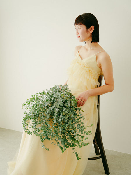 バターイエロー フリル チュールドレス(W331)