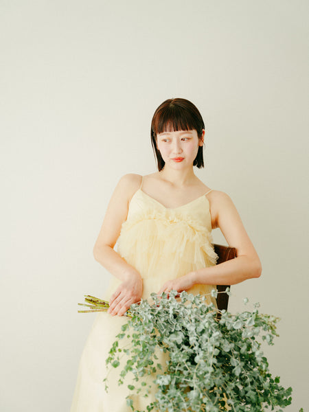 バターイエロー フリル チュールドレス(W331)