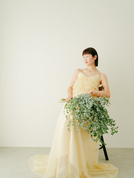 バターイエロー フリル チュールドレス(W331)