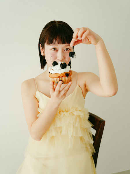 バターイエロー フリル チュールドレス(W331)