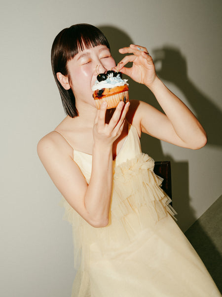 バターイエロー フリル チュールドレス(W331)